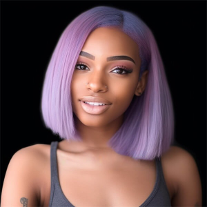 Human Hair 4x4 Lace Closure Purple Straight BOB Wig - Mh