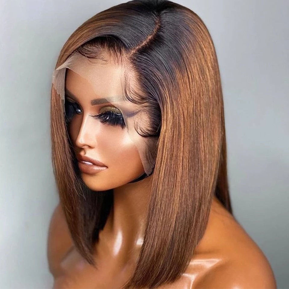 1b/30 Brown Color 13x4 Lace Short Bob Lace Front Wig Ombre Brown Natural Black Straight Short Bob With Baby Hair For Black Woman