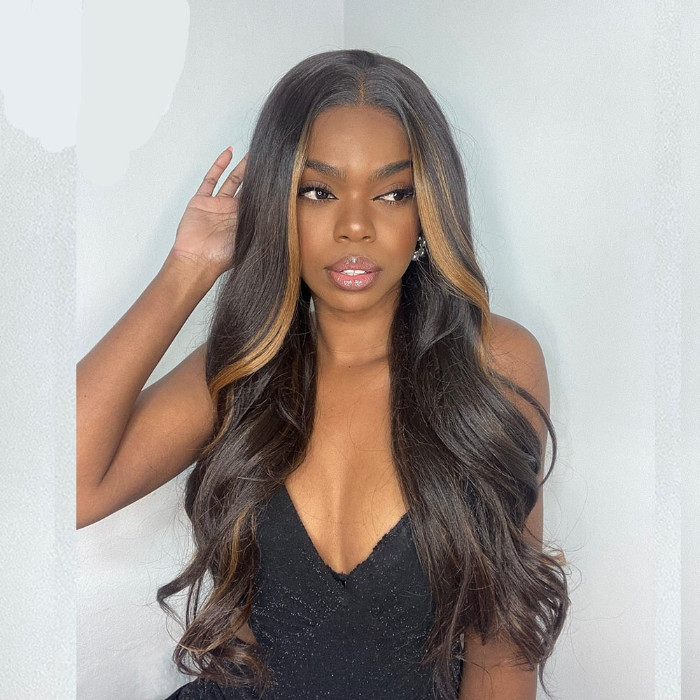 Brown Blonde Colored Synthetic Lace Front Wig Highlight Ginger Orange HD Transparent Lace Frontal Wig Body Wave Full Cosplay Wig