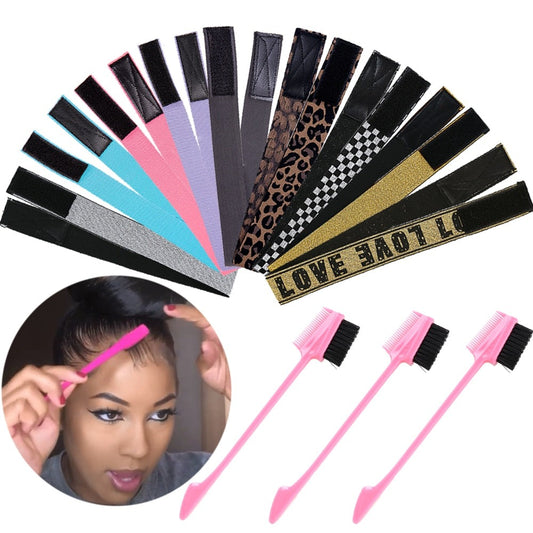 60CM Edges Hair Wrap Wig Band Multifunction Control Hair Brush For Wigs Double Sided Makeup Comb Professional Melt Band 4pcs/set