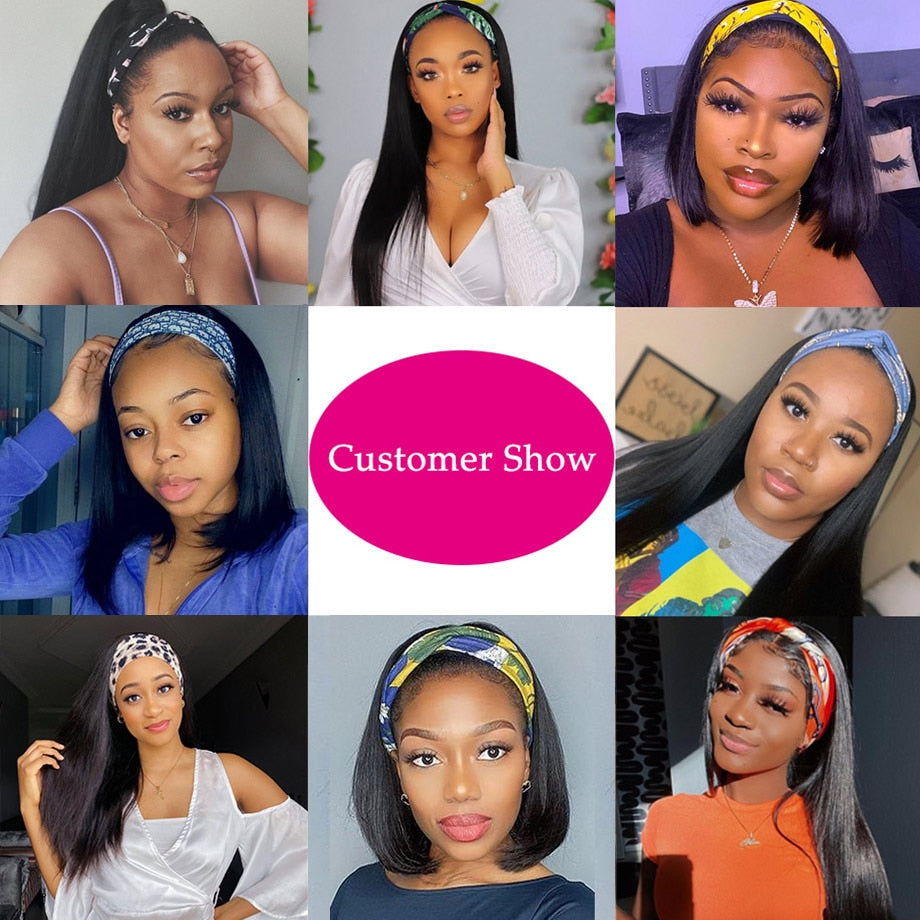 Headband Wig Human Hair Straight Glueless Brazilian Wigs For Black Women Remy