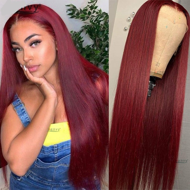 Ginger Blonde Lace Front Wigs Straight Peruvian Transparent HD Lace Human Hair Wigs Burgundy 99J 13*1 Part Lace Wigs Remy Orange