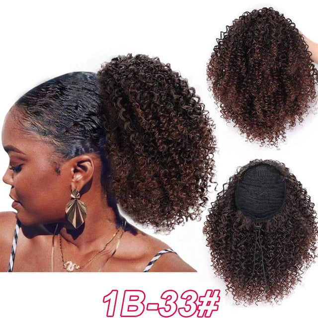 Synthetic Afro Kinky Curly Hair Extension Drawstring Puff Ponytail Synthetic Clip in Pony Tail African American Hair Extension