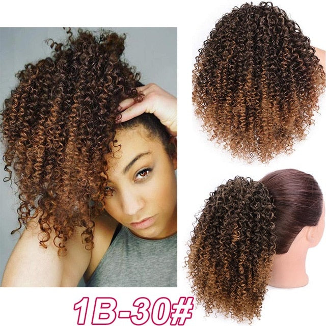 Synthetic Afro Kinky Curly Hair Extension Drawstring Puff Ponytail Synthetic Clip in Pony Tail African American Hair Extension