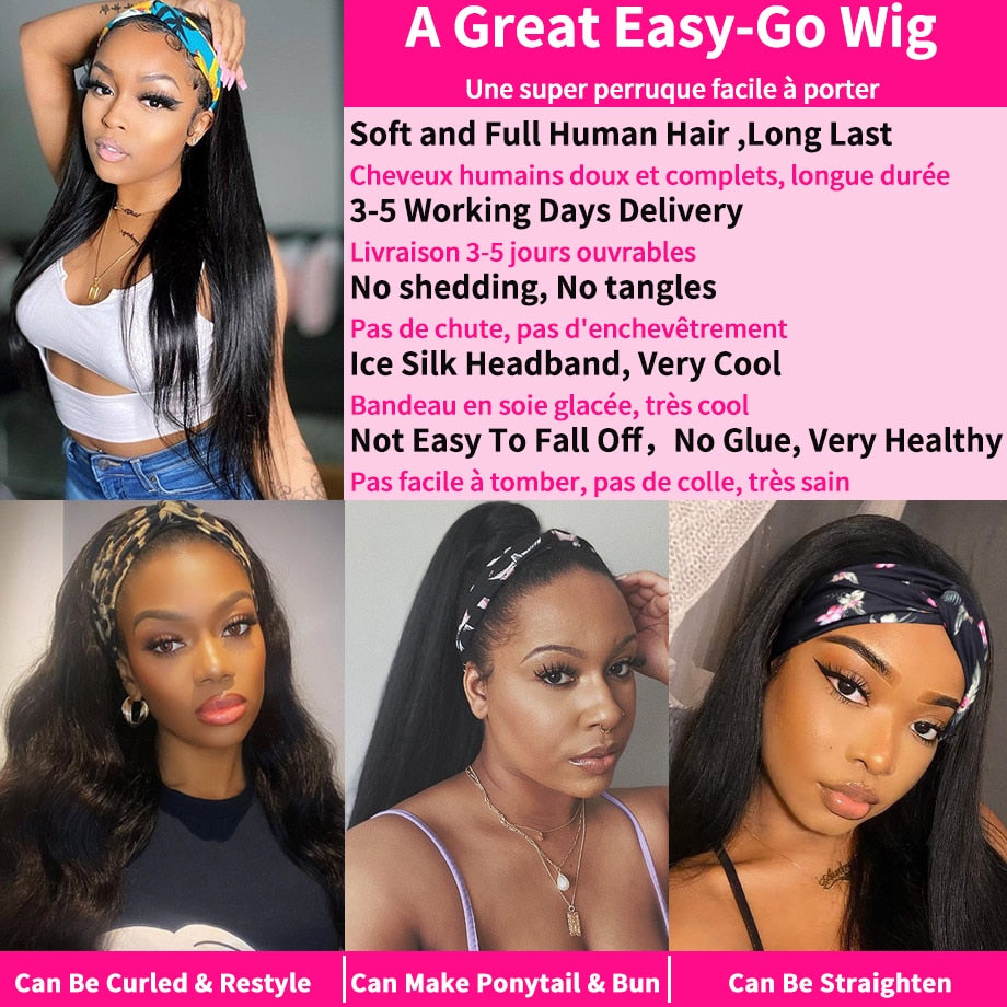 Headband Wig Human Hair Straight Glueless Brazilian Wigs For Black Women Remy
