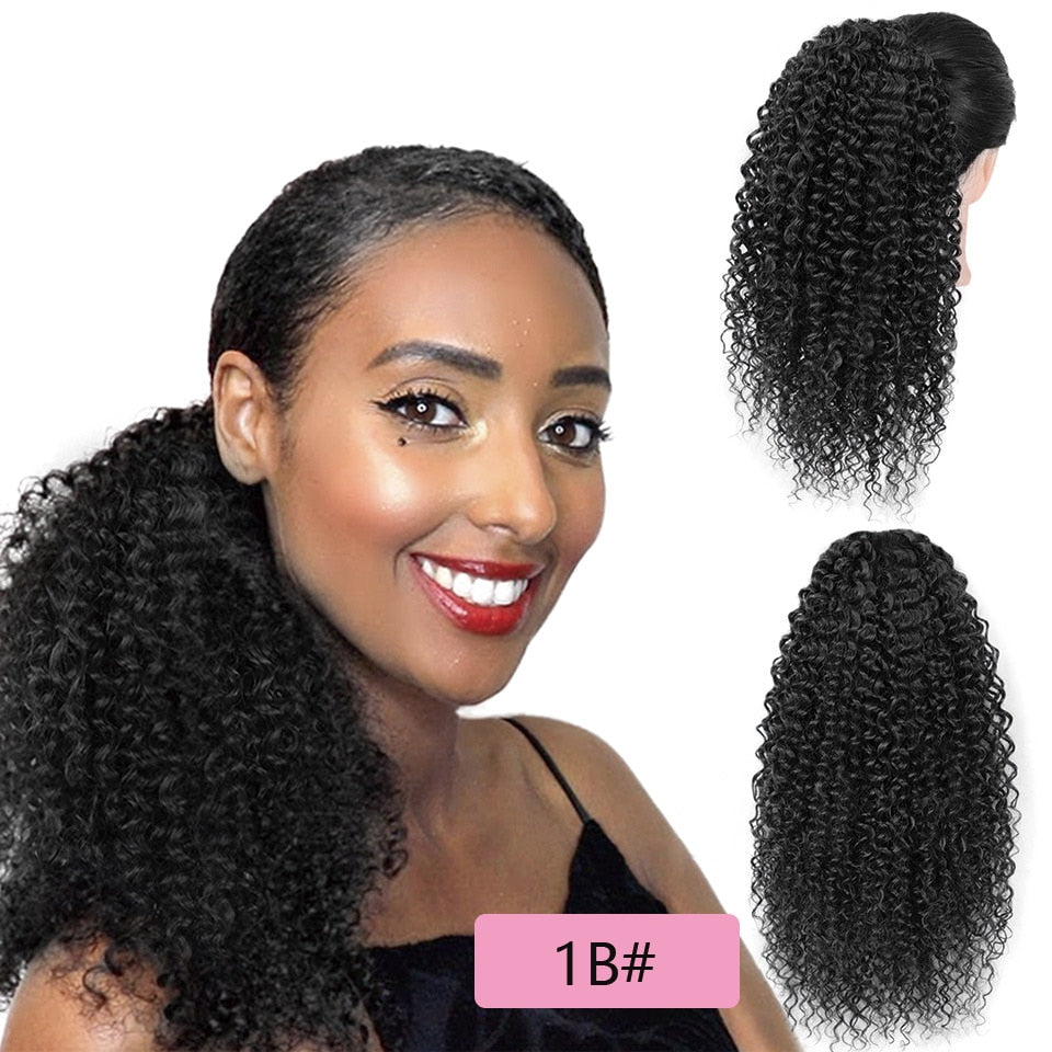 Synthetic Afro Kinky Curly Hair Extension Drawstring Puff Ponytail Synthetic Clip in Pony Tail African American Hair Extension