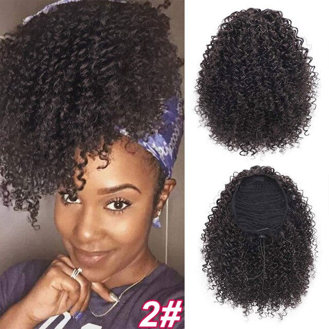 Synthetic Afro Kinky Curly Hair Extension Drawstring Puff Ponytail Synthetic Clip in Pony Tail African American Hair Extension