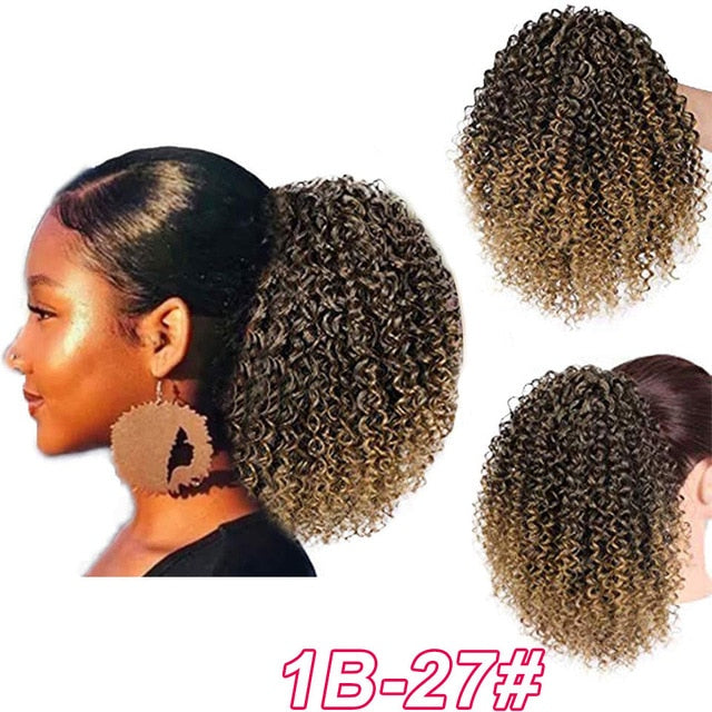 Synthetic Afro Kinky Curly Hair Extension Drawstring Puff Ponytail Synthetic Clip in Pony Tail African American Hair Extension