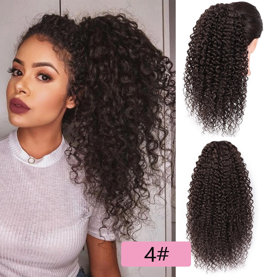 Synthetic Afro Kinky Curly Hair Extension Drawstring Puff Ponytail Synthetic Clip in Pony Tail African American Hair Extension