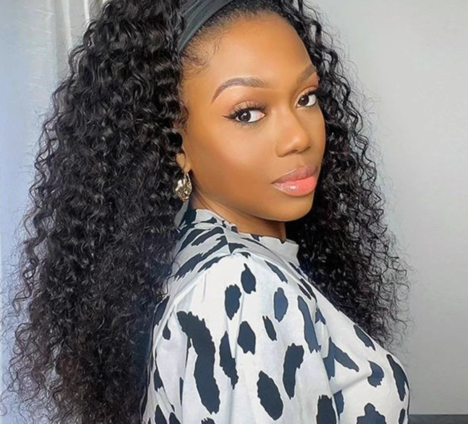 Ombre Headband Wigs Human Hair Water Curly Headband Human Hair Wigs for Women Brazilian Highlight Wigs Honey Blonde Wig