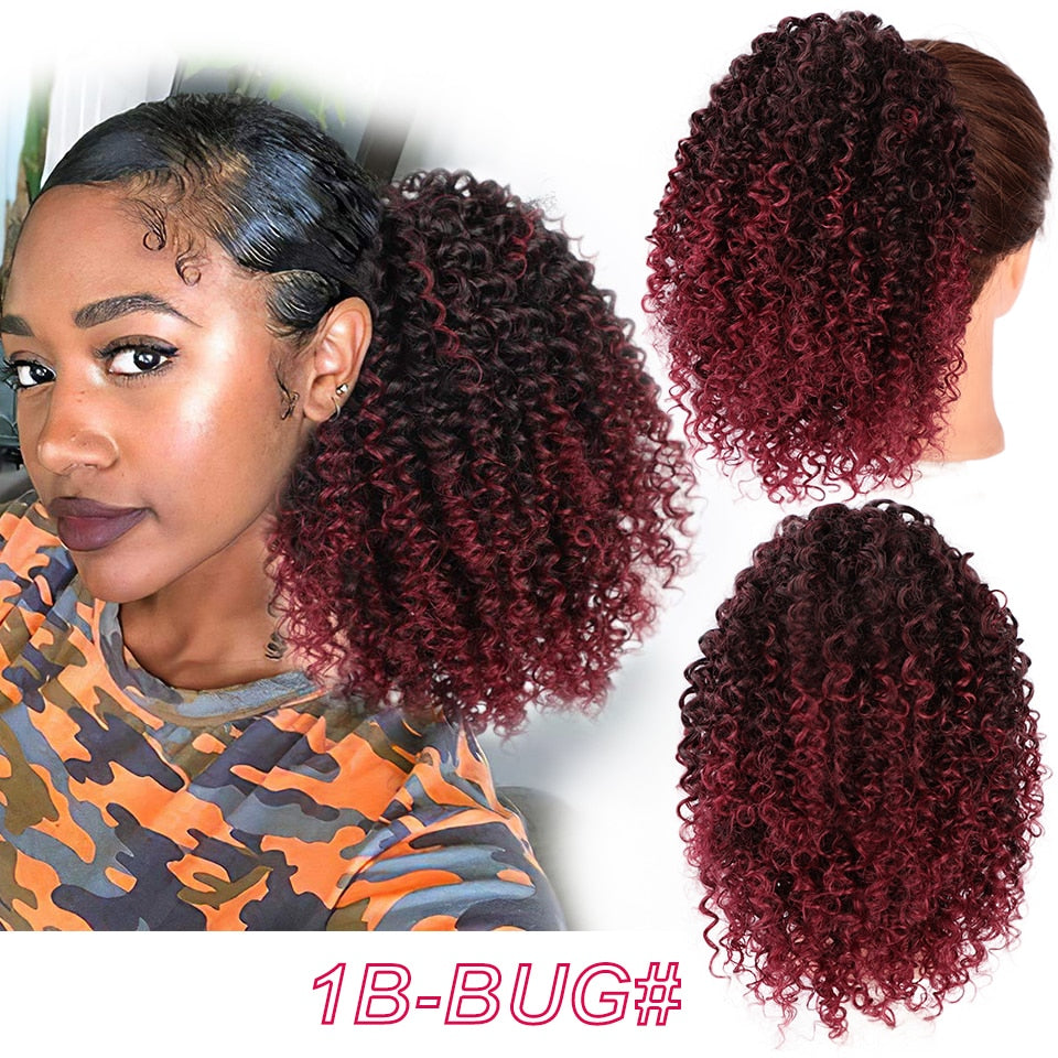 Synthetic Afro Kinky Curly Hair Extension Drawstring Puff Ponytail Synthetic Clip in Pony Tail African American Hair Extension
