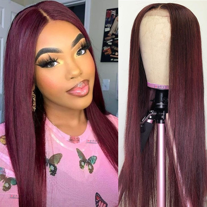 Ginger Blonde Lace Front Wigs Straight Peruvian Transparent HD Lace Human Hair Wigs Burgundy 99J 13*1 Part Lace Wigs Remy Orange