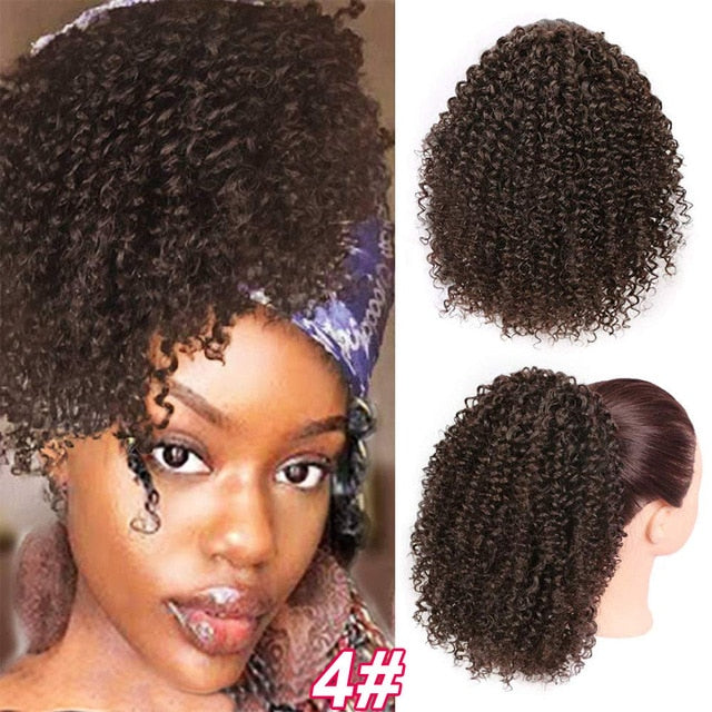 Synthetic Afro Kinky Curly Hair Extension Drawstring Puff Ponytail Synthetic Clip in Pony Tail African American Hair Extension