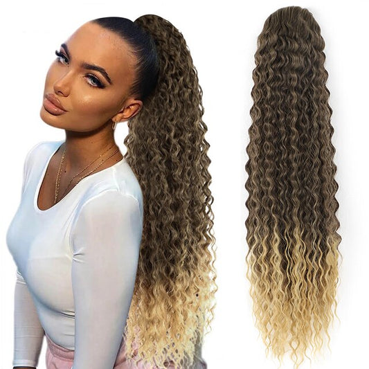 Synthetic Synthetic Drawstring Ponytail Long Kinky Curly Ponytail Hair Black Ponytail Clip-In Hair Extension For Women
