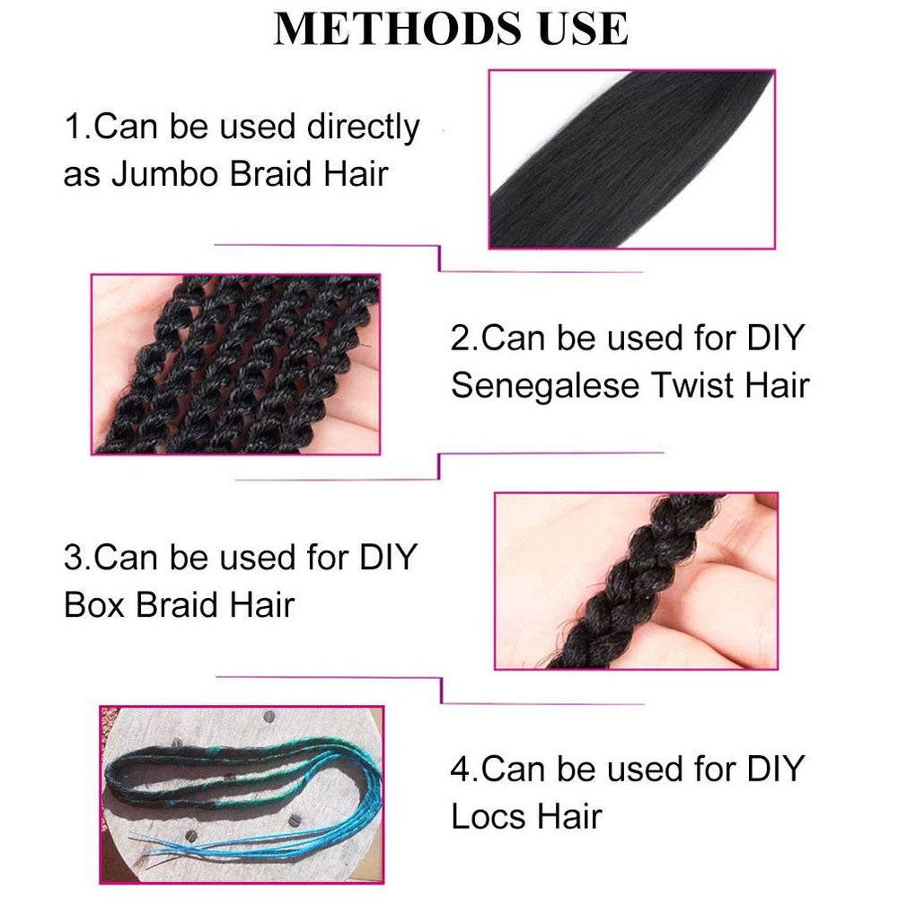 4Pcs Long Straight Pre Stretched Synthetic Braiding Hair Extensions Green Color Box Braid 24/30inches Rainbow Crochet Hair