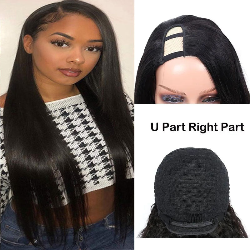 Malaysian Straight U Part Wig Human Hair Wigs For Women Straight Wigs No Lace Part Wig No Glue Hair Wig 180% Density