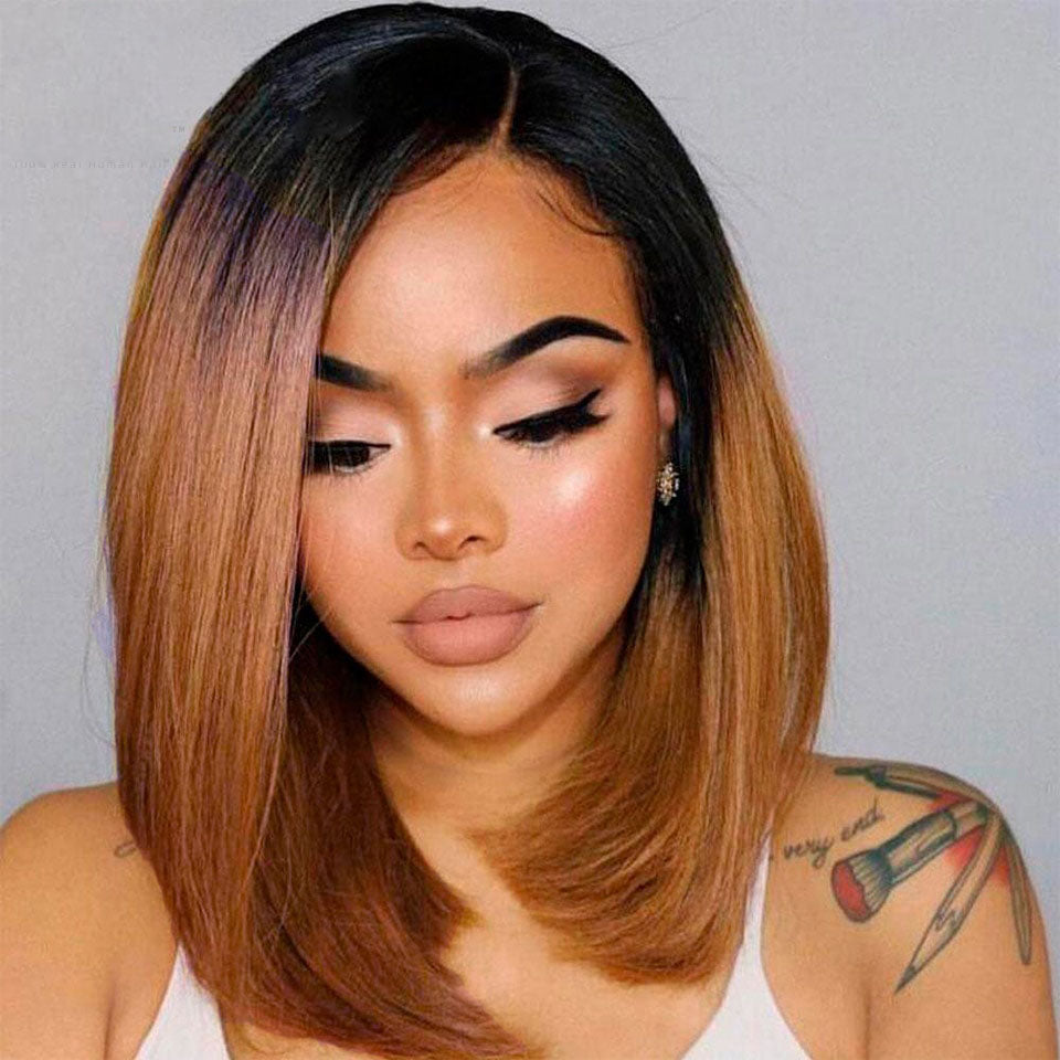 1b/30 Brown Color 13x4 Lace Short Bob Lace Front Wig Ombre Brown Natural Black Straight Short Bob With Baby Hair For Black Woman