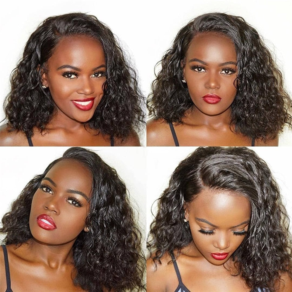 Water Wave Lace Front Wigs for Women Brazilian Closure Bob Wig 13x4 Transparent Lace Frontal Short Wigs Human Hair Pre Plucked