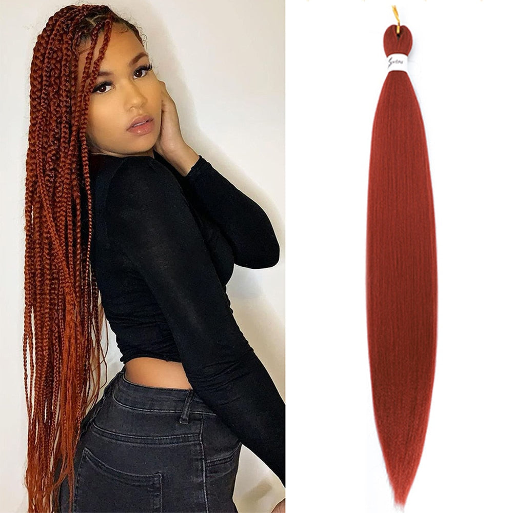 4Pcs Long Straight Pre Stretched Synthetic Braiding Hair Extensions Green Color Box Braid 24/30inches Rainbow Crochet Hair