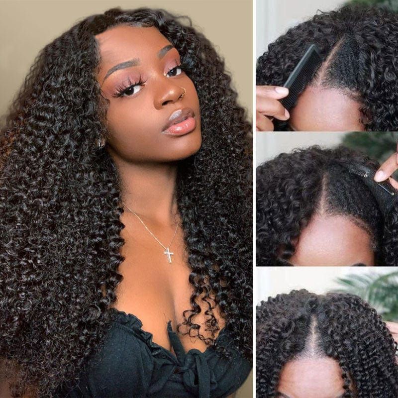 Kinky Curly V Part Wig Human Hair No Leave Out Brazilian Hair Wigs for Women 250 Density Deep Wave Curly Glueless V U Part Wig