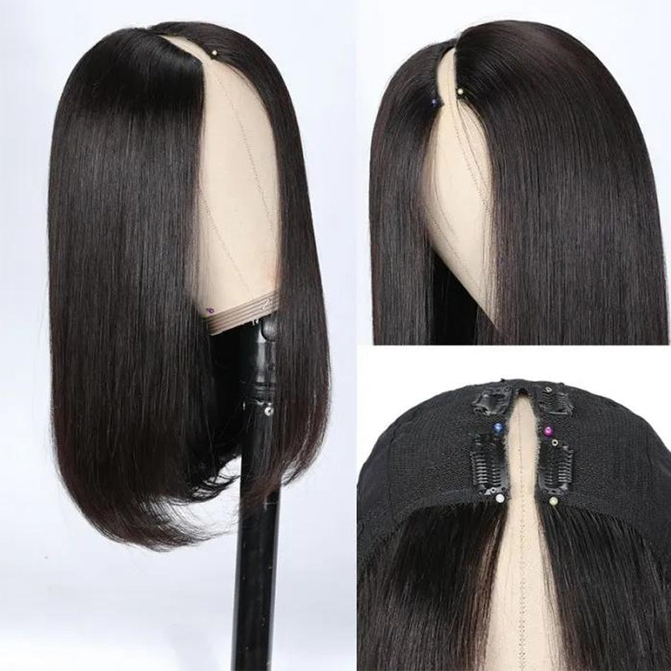 Straight Short Bob Wig V Part Wig Human Hair No Leave Out Glueless Upgrade U Part Wigs Brazilian Short Wigs Human Hair