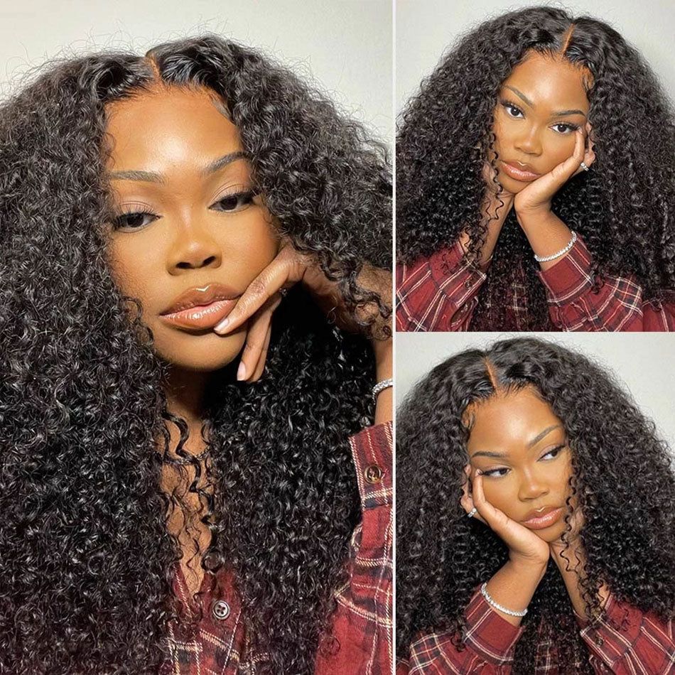 Kinky Curly V Part Wig Human Hair No Leave Out Brazilian Hair Wigs for Women 250 Density Deep Wave Curly Glueless V U Part Wig