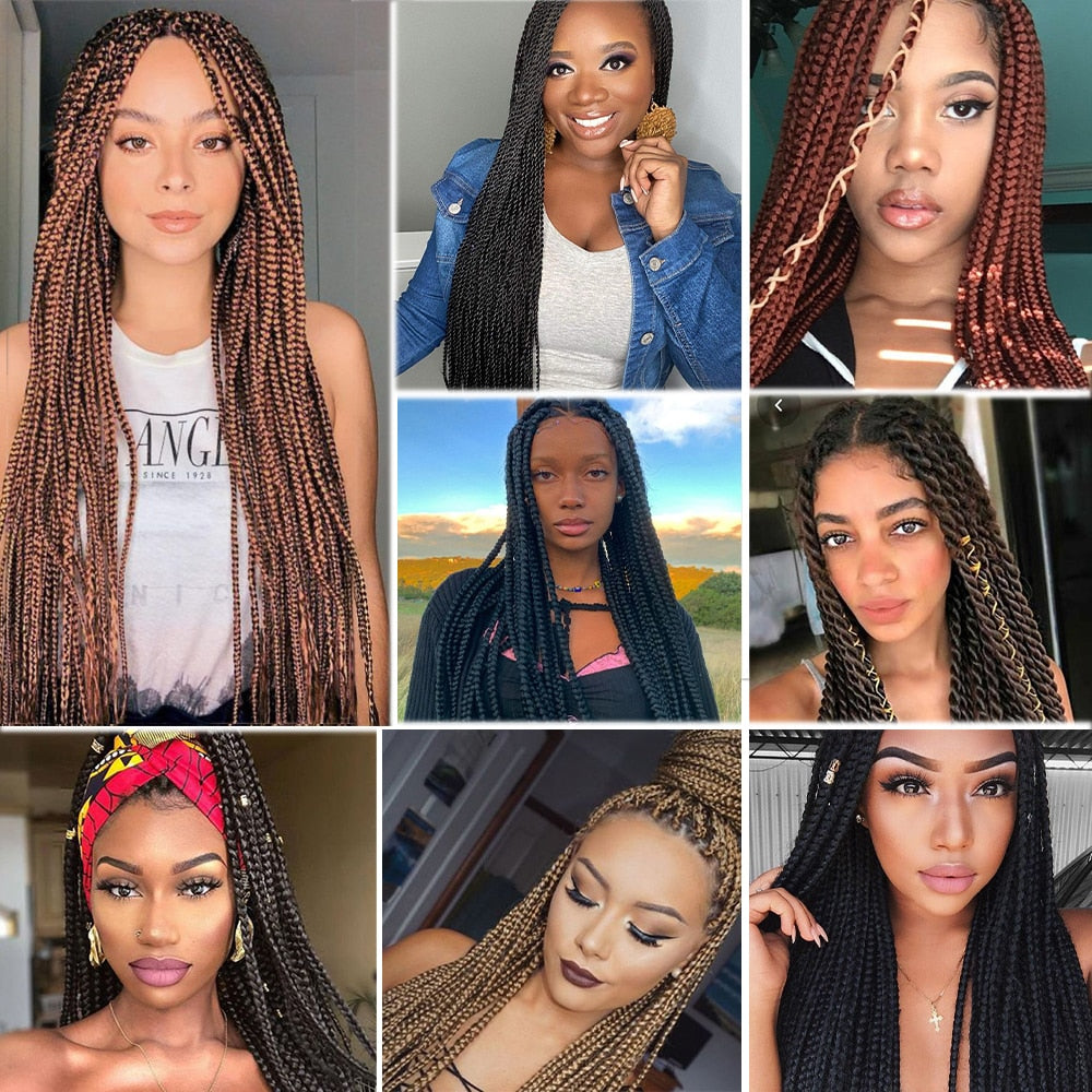 4Pcs Long Straight Pre Stretched Synthetic Braiding Hair Extensions Green Color Box Braid 24/30inches Rainbow Crochet Hair