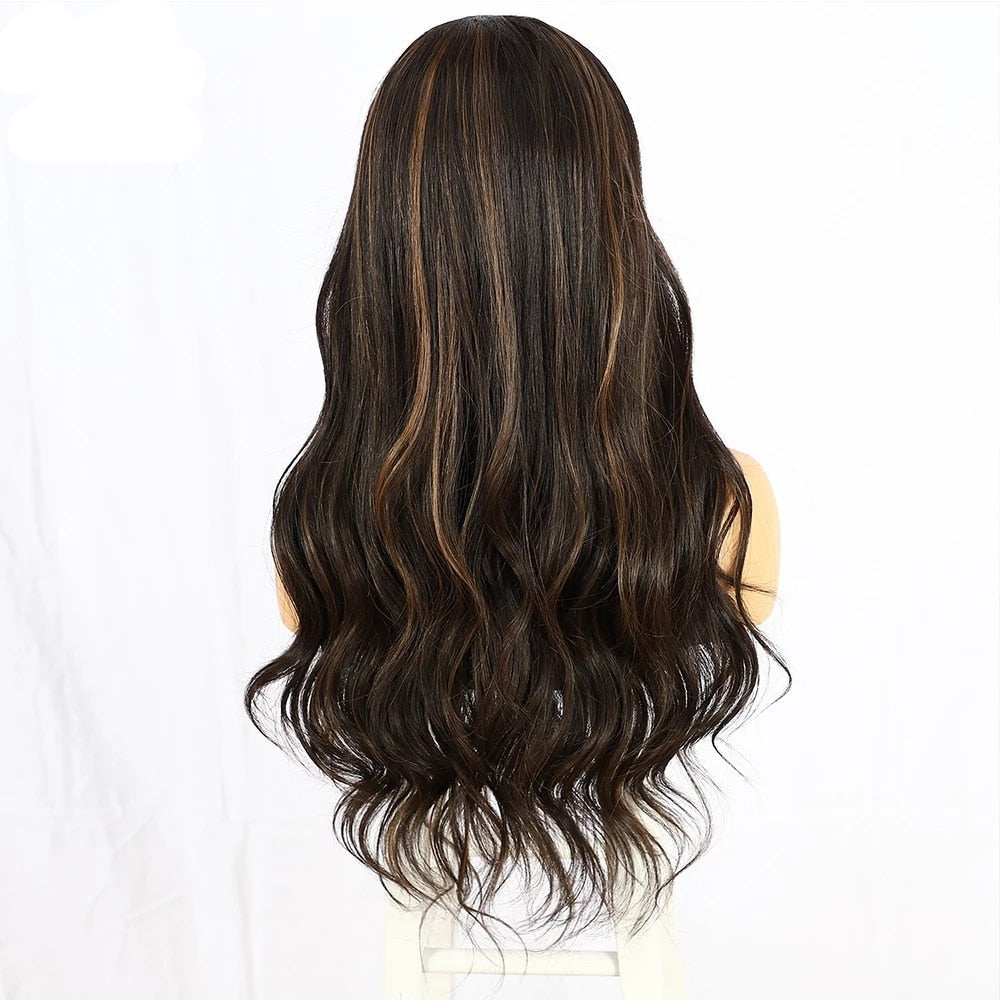 Brown Blonde Colored Synthetic Lace Front Wig Highlight Ginger Orange HD Transparent Lace Frontal Wig Body Wave Full Cosplay Wig