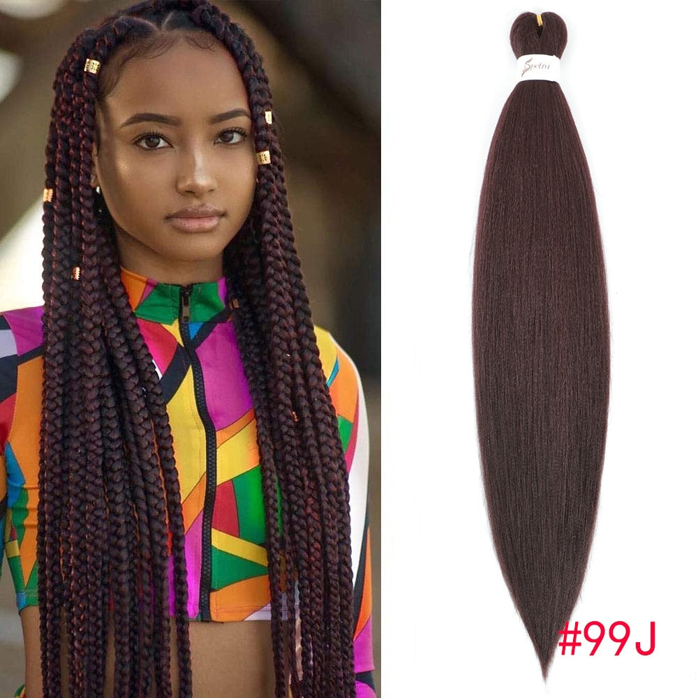 4Pcs Long Straight Pre Stretched Synthetic Braiding Hair Extensions Green Color Box Braid 24/30inches Rainbow Crochet Hair