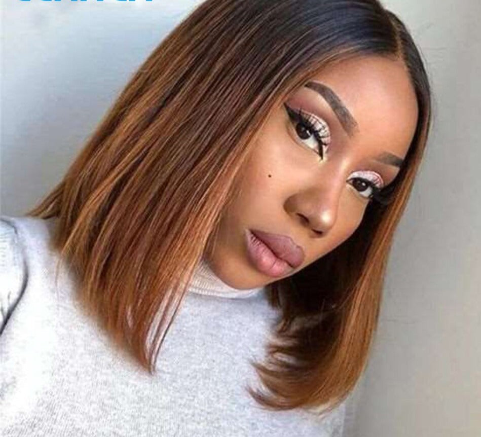 Ombre Brown Bone Straight Bob T Part Lace Front Human Hair Wig For Women Colored Brazilian Remy Hair Glueless 99j Red Wig