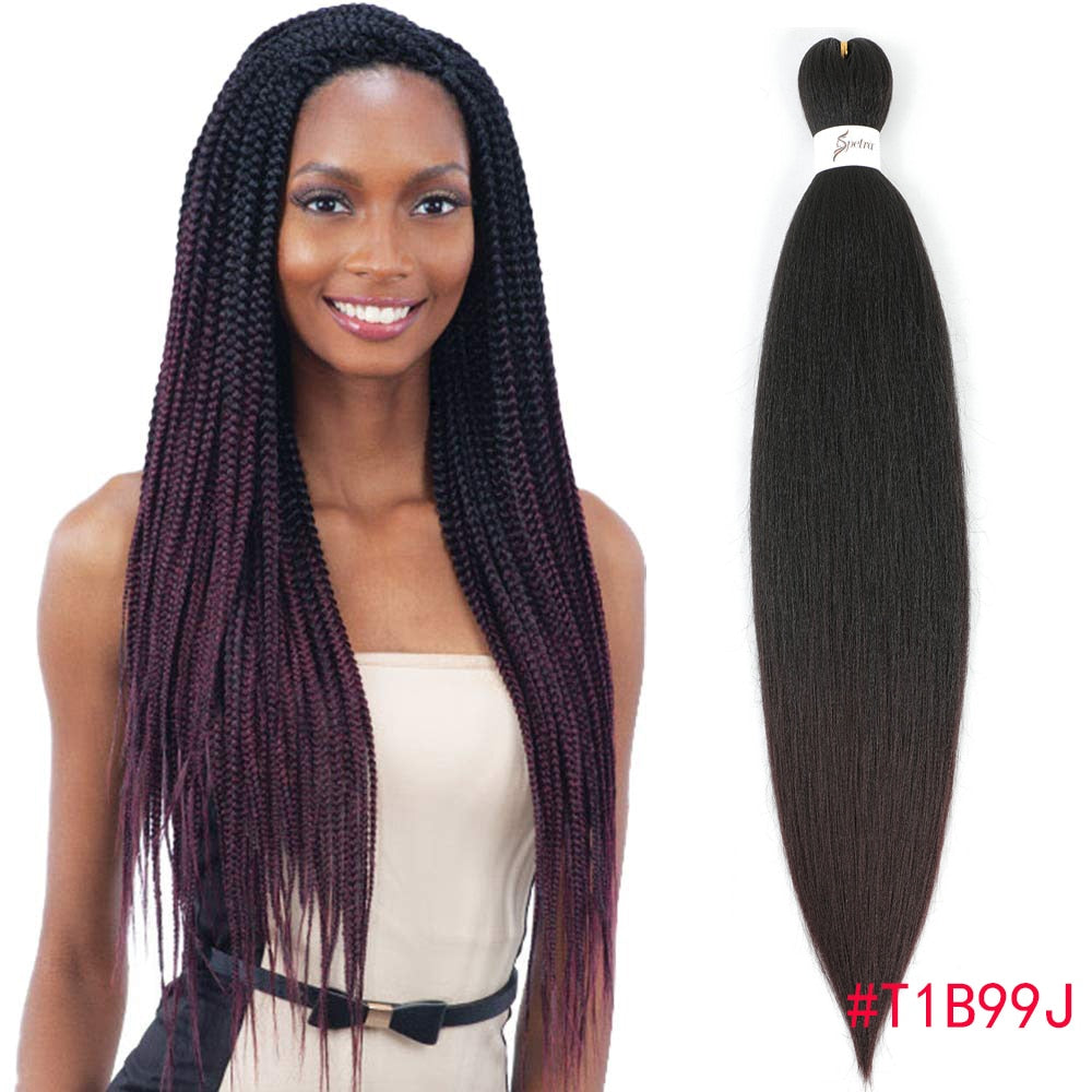 4Pcs Long Straight Pre Stretched Synthetic Braiding Hair Extensions Green Color Box Braid 24/30inches Rainbow Crochet Hair