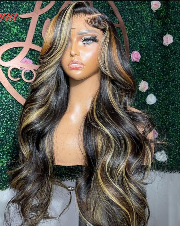 Ombre Honey Blonde Body Wave 13x6 Lace Frontal Wigs Pre-Plucked Highlight 613 Wigs Lace Closure Wigs Human Hair Wigs For Women
