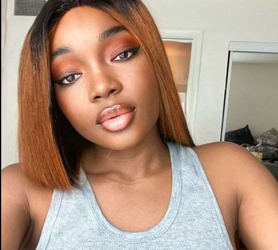 Ombre Brown Bone Straight Bob T Part Lace Front Human Hair Wig For Women Colored Brazilian Remy Hair Glueless 99j Red Wig