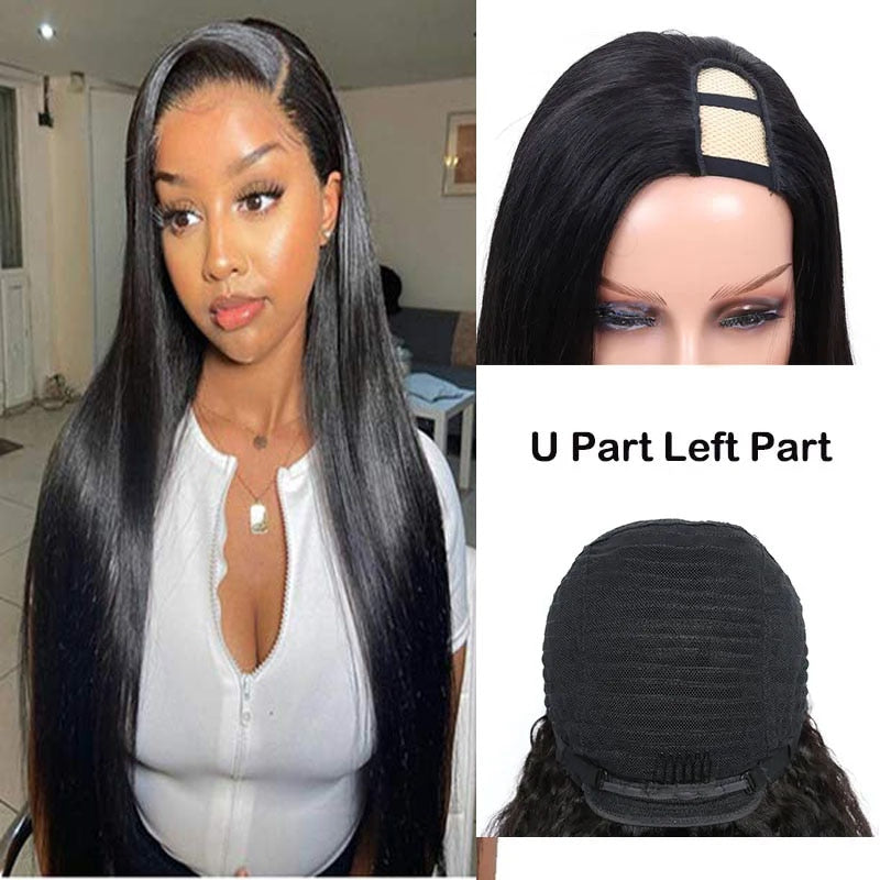 Malaysian Straight U Part Wig Human Hair Wigs For Women Straight Wigs No Lace Part Wig No Glue Hair Wig 180% Density