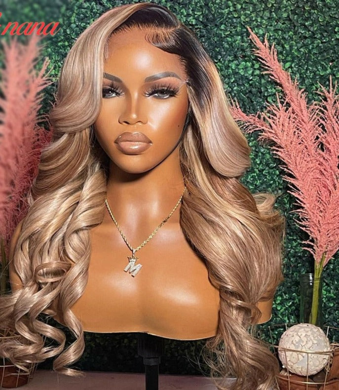 Ombre Ash Blonde Colored 13x6 Lace Frontal Wig Body Wave 5x5 Lace Closure Wig Brown Transparent Human Hair Wigs For Black Women