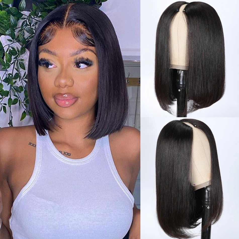 Straight Short Bob Wig V Part Wig Human Hair No Leave Out Glueless Upgrade U Part Wigs Brazilian Short Wigs Human Hair