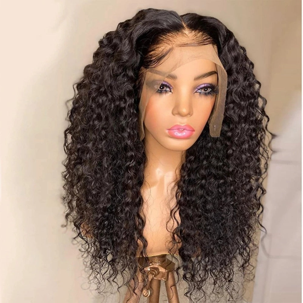 150 Density Deep Wave Glueless Curly Lace Front Wigs Water Natural Black Women Synthetic Hair Pre Plucked Daily Wig