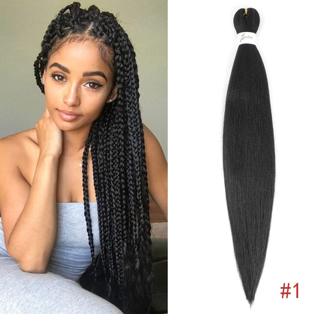 4Pcs Long Straight Pre Stretched Synthetic Braiding Hair Extensions Green Color Box Braid 24/30inches Rainbow Crochet Hair