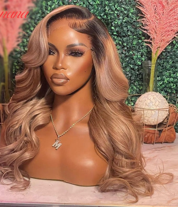Ombre Ash Blonde Colored 13x6 Lace Frontal Wig Body Wave 5x5 Lace Closure Wig Brown Transparent Human Hair Wigs For Black Women