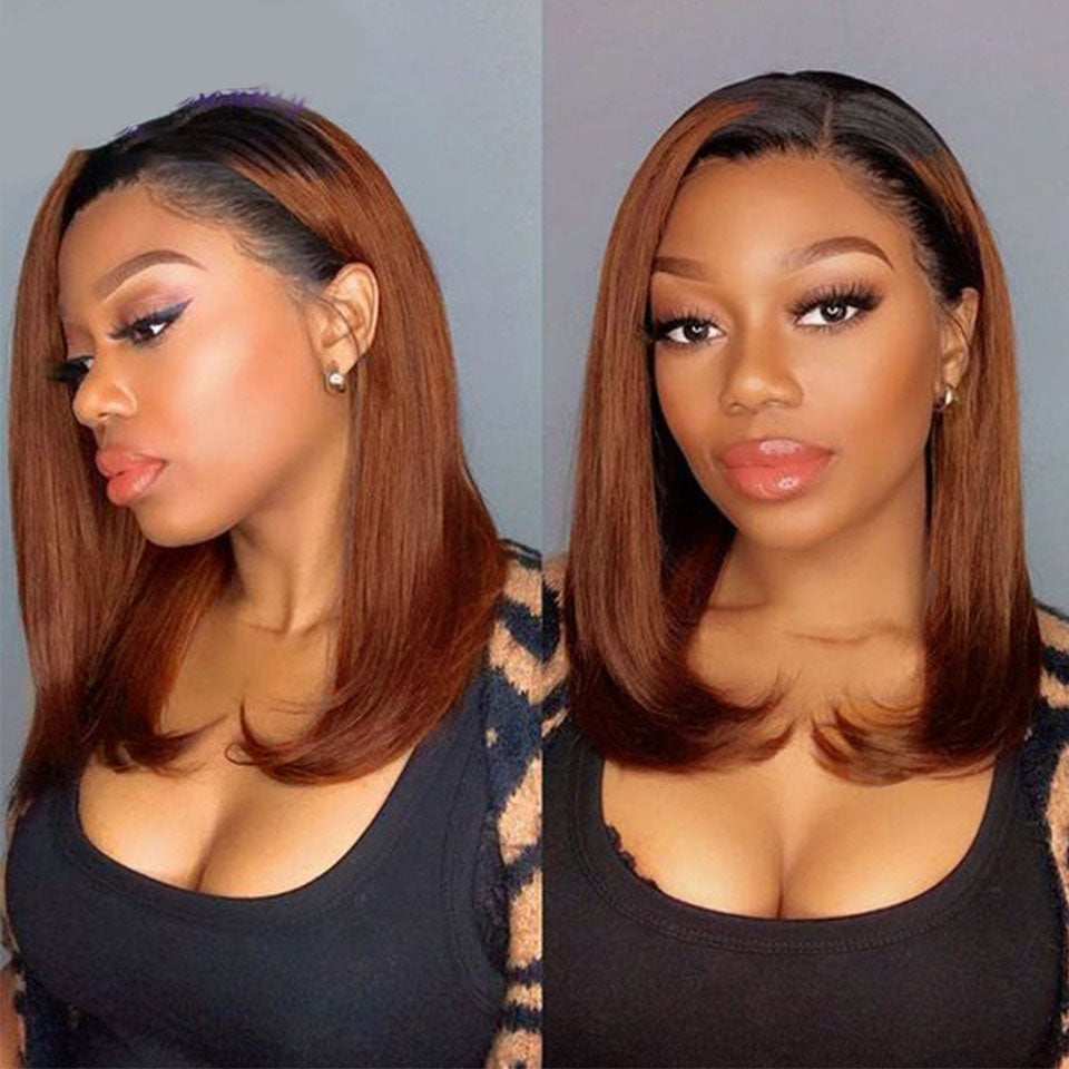 1b/30 Brown Color 13x4 Lace Short Bob Lace Front Wig Ombre Brown Natural Black Straight Short Bob With Baby Hair For Black Woman
