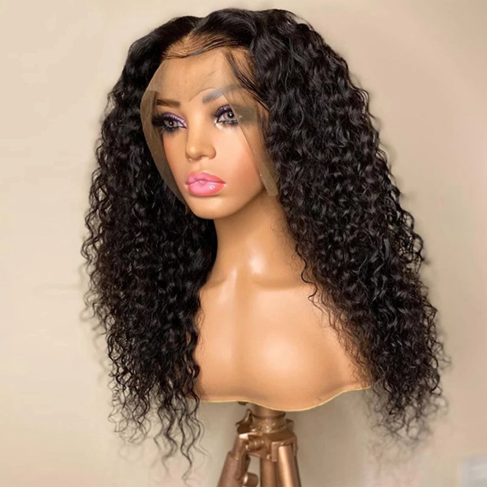 150 Density Deep Wave Glueless Curly Lace Front Wigs Water Natural Black Women Synthetic Hair Pre Plucked Daily Wig