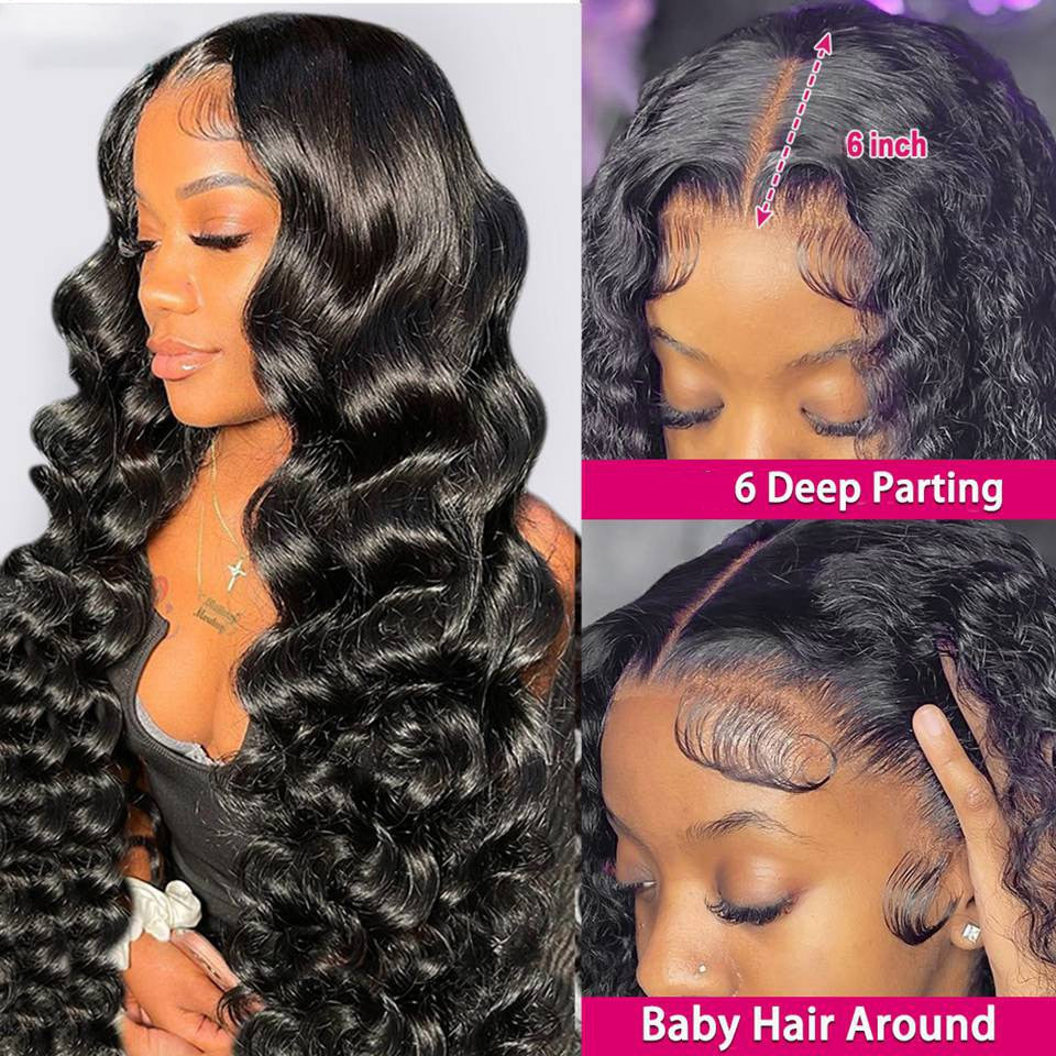 Loose Deep Wave Human Hair Wigs 13x4 Lace Frontal Human Hair Wig Loose Wave Curly Lace Front Wig 30Inch Pre-Plucked Glueless Wig