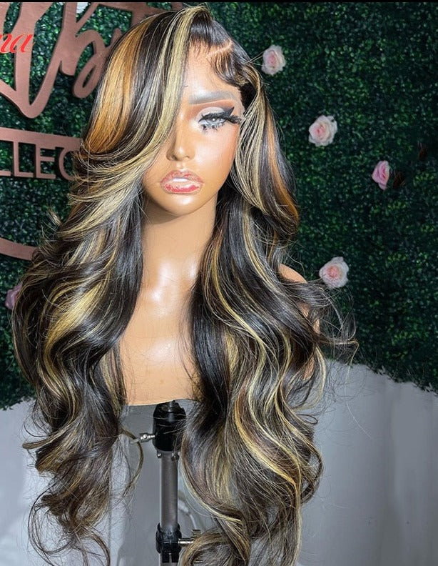 Ombre Honey Blonde Body Wave 13x6 Lace Frontal Wigs Pre-Plucked Highlight 613 Wigs Lace Closure Wigs Human Hair Wigs For Women