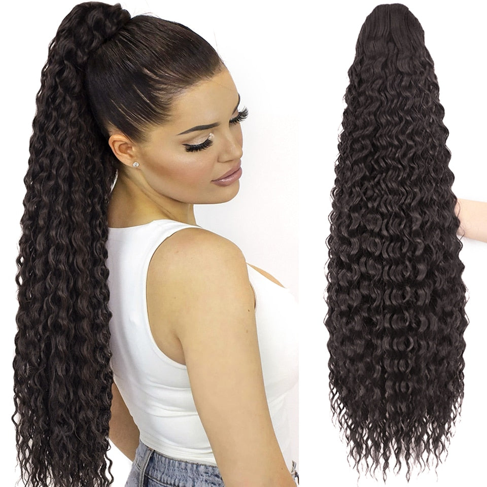 Synthetic Synthetic Drawstring Ponytail Long Kinky Curly Ponytail Hair Black Ponytail Clip-In Hair Extension For Women