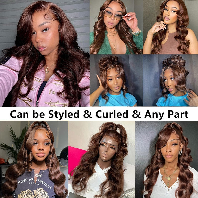 Chocolate Brown 13x4 Lace Frontal Human Hair Wigs For Women Body Wave HD Transparent Lace Front Human Hair Wig