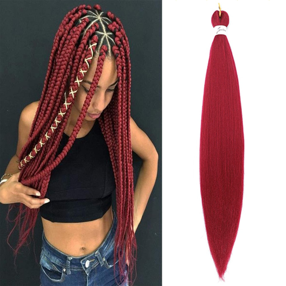 4Pcs Long Straight Pre Stretched Synthetic Braiding Hair Extensions Green Color Box Braid 24/30inches Rainbow Crochet Hair