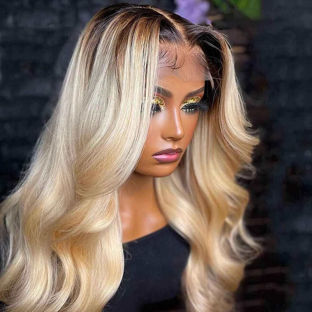 Colored Human Hair Wigs Ombre Blonde Lace Front Wig Human Hair Dark Roots 613 Transparent Hd Lace 13x6 Frontal Wig 360 Frontal