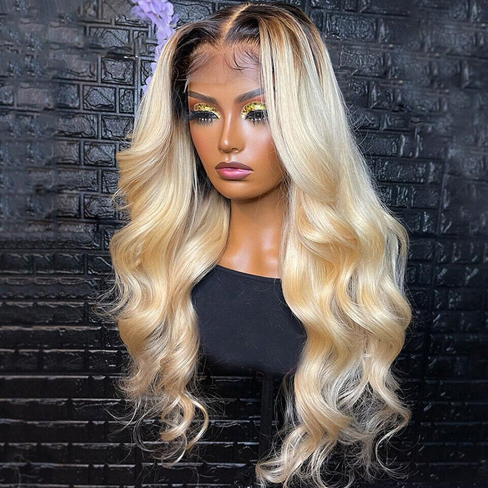 Colored Human Hair Wigs Ombre Blonde Lace Front Wig Human Hair Dark Roots 613 Transparent Hd Lace 13x6 Frontal Wig 360 Frontal