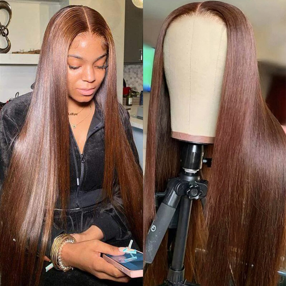 Chocolate Brown 13x4 Lace Frontal Human Hair Wigs For Women Body Wave HD Transparent Lace Front Human Hair Wig