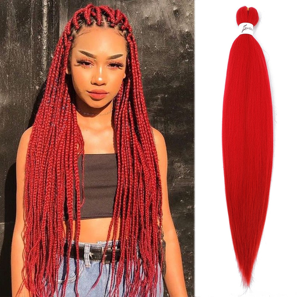 4Pcs Long Straight Pre Stretched Synthetic Braiding Hair Extensions Green Color Box Braid 24/30inches Rainbow Crochet Hair